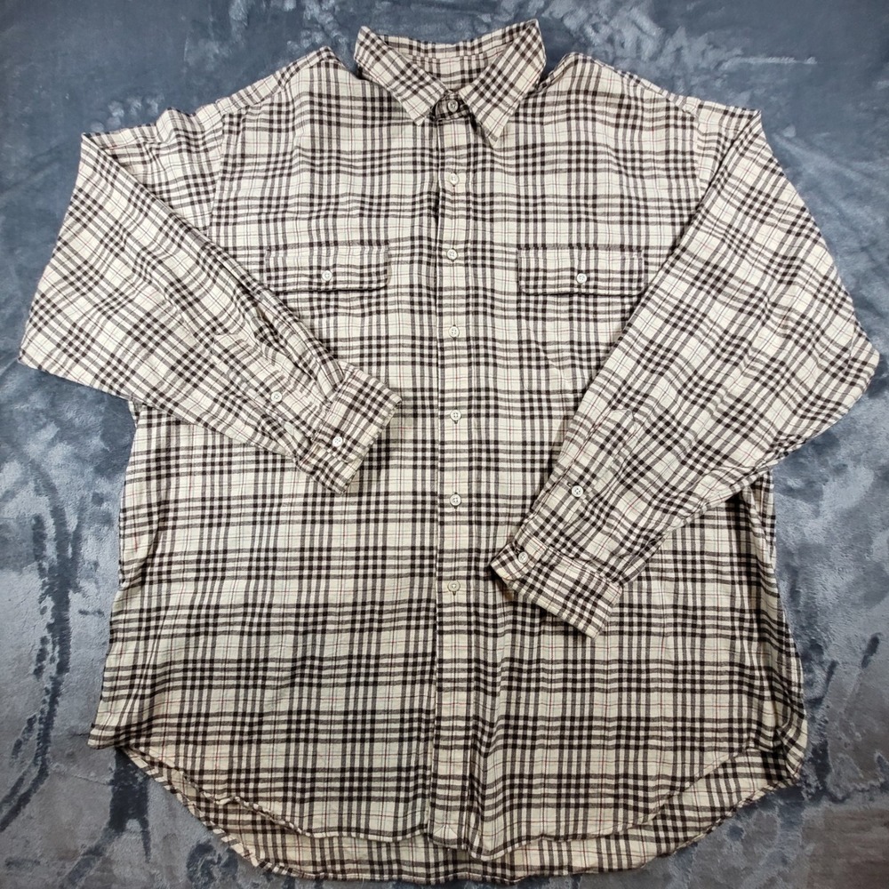Ralph Lauren Whitfield Plaid Button Down Shirt Mens XXL Brown Cream 100% Cotton